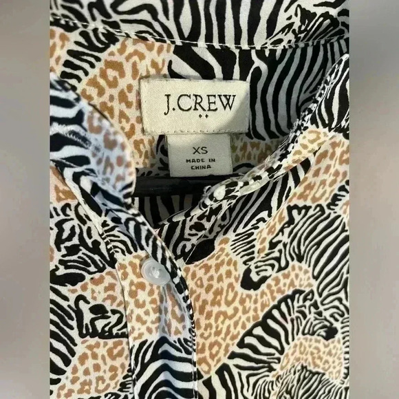 J crew Zebra and Cheetah Long Sleeve Button Down Blouse Womens Size XS - Picture 2 of 7